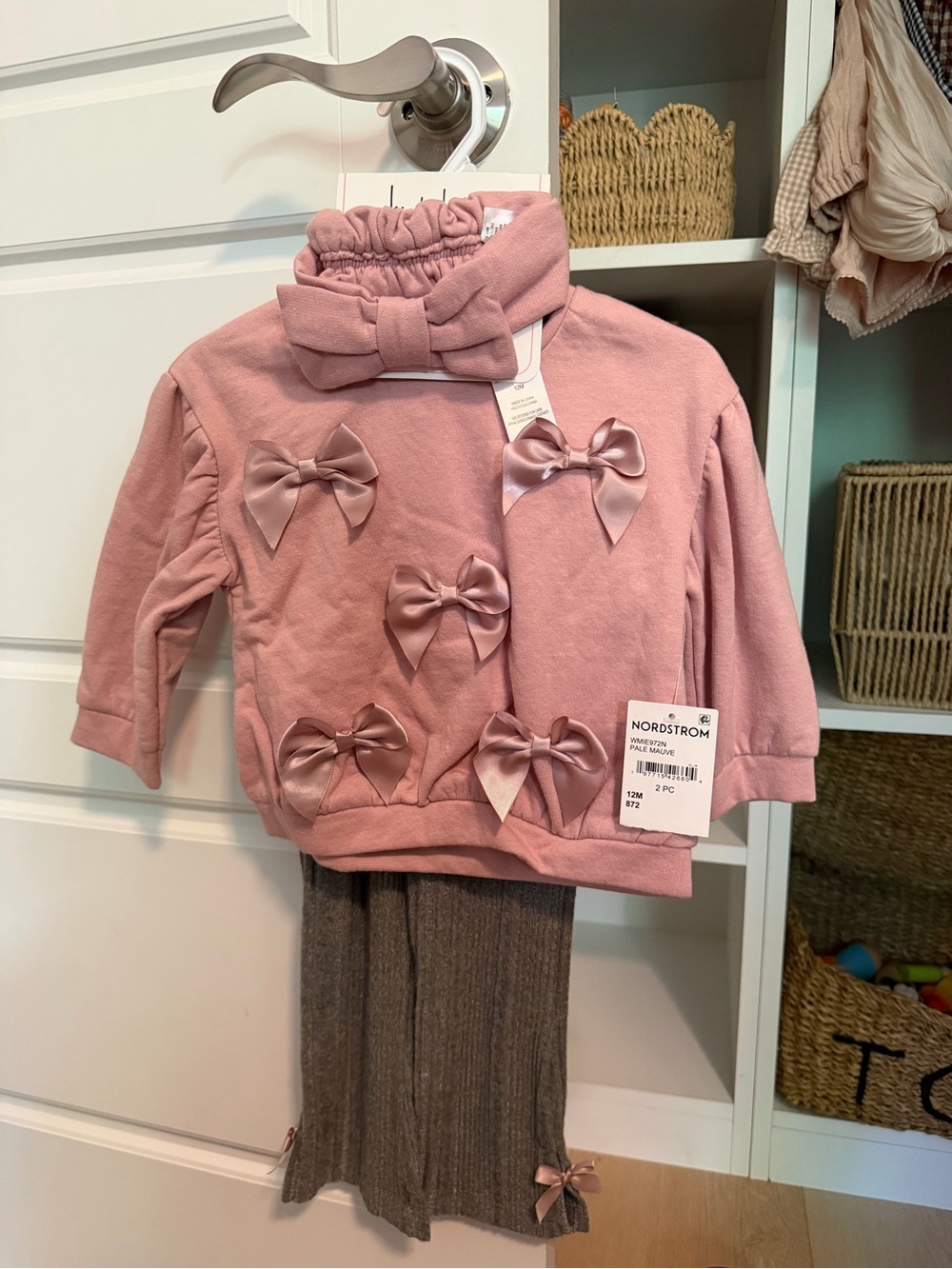 Nordstrom Pink Satin Bow Knit Two-Piece Set